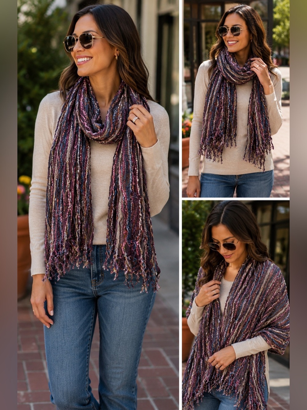 Mark Multicolor Metallic Knit Scarf Wrap Fringe Boho Winter 80”